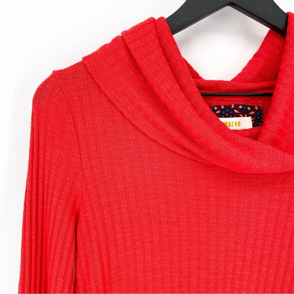 Anthropologie Maeve Winterscape Cowl Neck Waffle Knit Top Coral Small